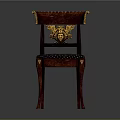 Classic Wooden Dining Chair with Gold Accents Eagle Head Motif and Blue Polka Dot Seat
