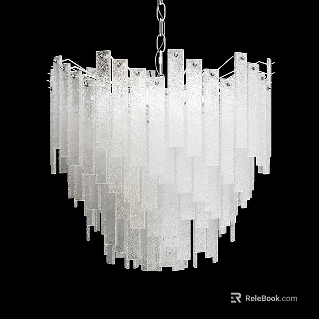 Elegant Modern Chandelier With Frosted Glass Strips And Geometric Hanging Design 3d model 