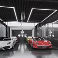 Ningchehui Car Dealership Showroom Featuring Luxury Sports Cars And Modern Yellow Pillars