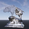 Silver Metallic Rhinoceros Sculpture Standing On Rocky Base Under Blue Sky