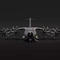 Airbus A400M Military Transport Aircraft With Four Propellers On Dark Background