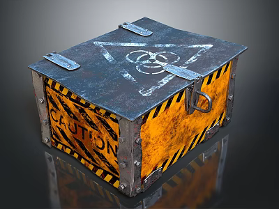 Industrial Equipment Hazardous Material Storage Container With Biohazard Symbol Metal Latches And Yellow Black Stripes 3d model