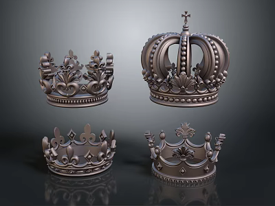 Four Metallic Crown Jewelry Pieces With Intricate Design For Luxury Collection 3d model