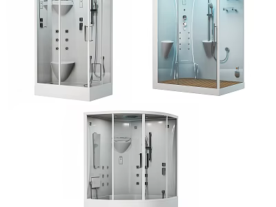 Modern Shower Sauna Units With Glass Doors Control Panels And Seating Areas 3d model