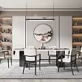 New Chinese Restaurant Dining Table and Chair Combination 3d model