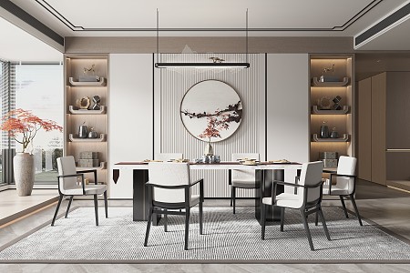 New Chinese Restaurant Dining Table and Chair Combination 3d model