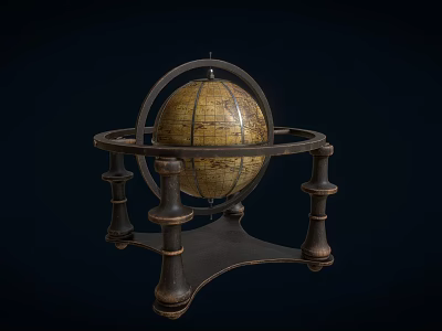 Decorative Ornament Set Featuring Vintage Globe On Antique Metal Stand Design 3d model