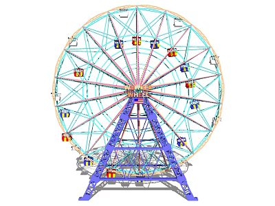 Vibrant Ferris Wheel Amusement Ride Design With Colorful Cabins And Blue Steel Frame 3d model