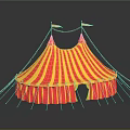 Vibrant Circus Tent With Red And Yellow Stripes Tall Spires And Flags