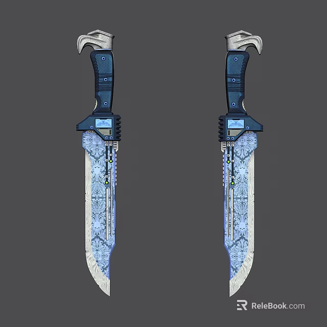 Dual Fantasy Blades With Blue Handles And Intricate White Crystalline Designs 3d model 