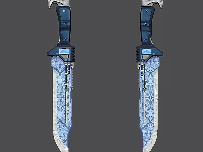 Dual Fantasy Blades With Blue Handles And Intricate White Crystalline Designs 3d model