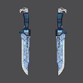 Dual Fantasy Blades With Blue Handles And Intricate White Crystalline Designs