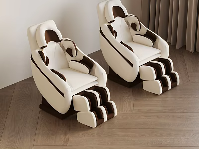 Comfortable White And Brown Massage Chairs On Wooden Floor With Modern Design 3d model