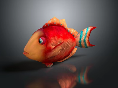 Colorful 3D Model Fish With Red Orange Body Green Eyes And Blue Orange Striped Tail 3d model