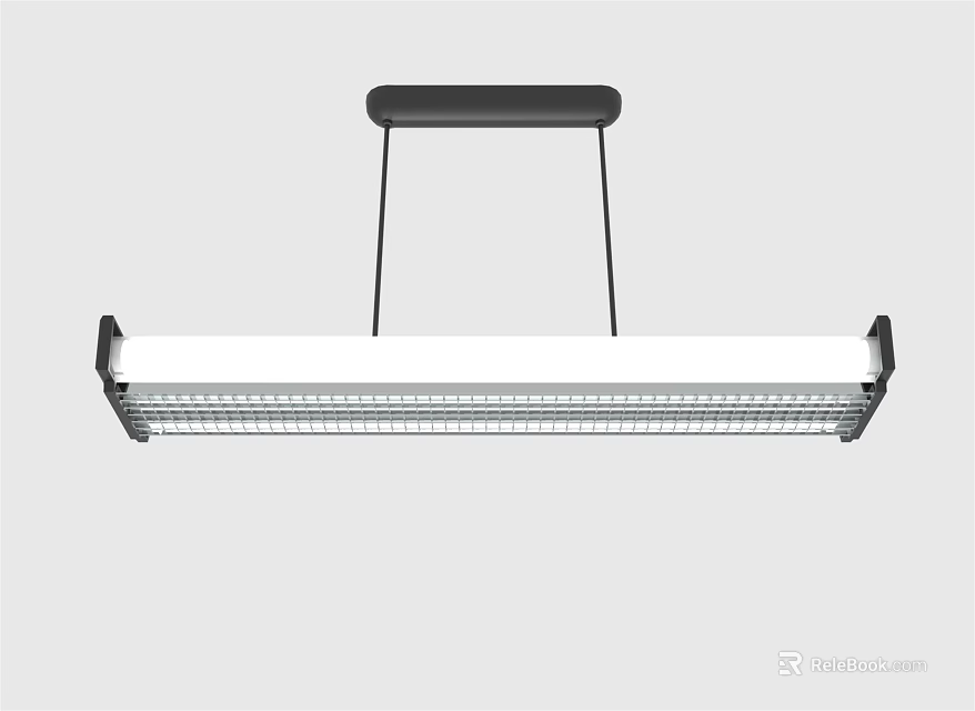 Modern Rectangular Suspended Pendant Light With Sleek Metal Body And LED Lighting 3d model 