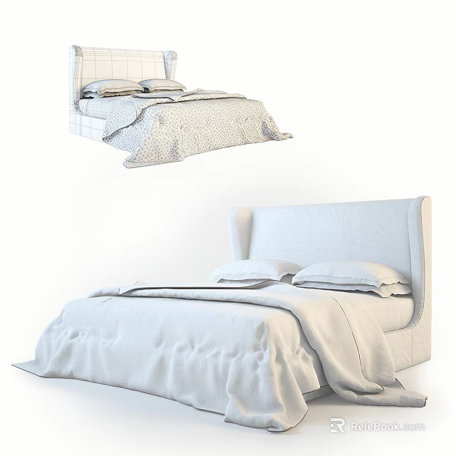 Modern Double Bed Design With Upholstered Headboard Soft Bedding And Plush Pillows 3d model