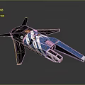 Futuristic Spacecraft Model In Blue White Yellow With Sleek Geometric Design And Wings