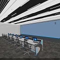 Modern Monitoring Control Room With Large Digital Display Screen Multiple Workstations And Ergonomic Office Chairs