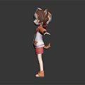 Cute 3D Game Character With Cat Ears Orange White Top Pink Shorts And Green Necklace