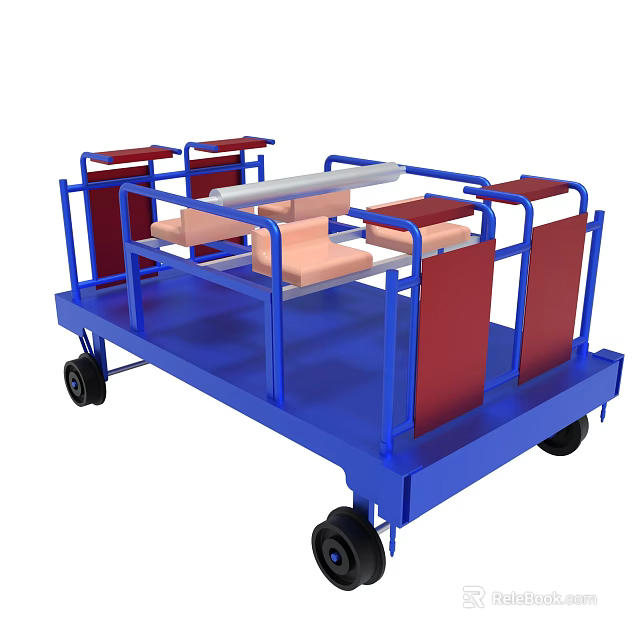 Blue Utility Cart With Wheels Red Components And Metal Structure 3d model