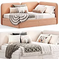 Modern Kids Bed With Upholstered Headboard Soft Pillows Blanket And Color Options