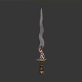 Fantasy Decorative Sword With Curved Colorful Blade And Ornate Gold Red Hilt Design