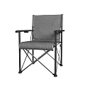 Folding Leisure Chair with Gray Fabric Seat Backrest and Black Metal Armrests Frame