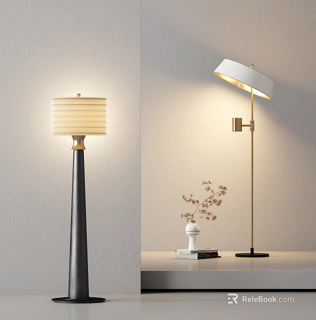 Modern Floor Lamps With Layered Shade And Golden Stand For Home Decor 3d model 