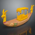Decorative Wooden Boat Model With Yellow Canopy And Carved Animal Heads