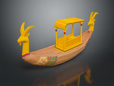 Decorative Wooden Boat Model With Yellow Canopy And Carved Animal Heads 3d model