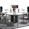 Elegant Modern Dining Table Set With Round Table Striped Chairs And Floral Vase 3d model