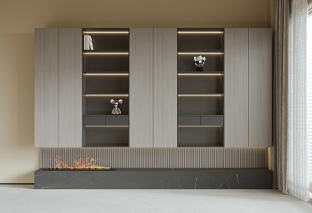 Bookcase background wall fireplace 3d model