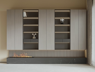 Bookcase background wall fireplace 3d model