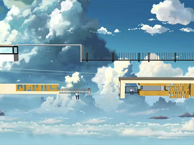 Modern Entrance Gate Design With Metal Structure And Cloudy Sky Backdrop 3d model
