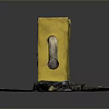 Yellow Gas Utility Box With Damaged Surface And Curved Pipe On Mossy Earth Base
