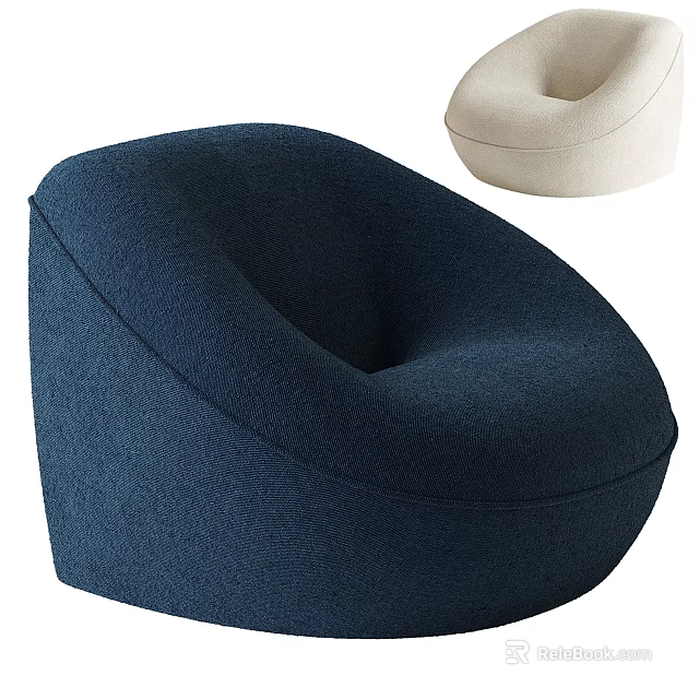 Single Sofa Dark Blue And Beige Bean Bag Style Cozy Modern Casual Living Room Furniture 3d model 