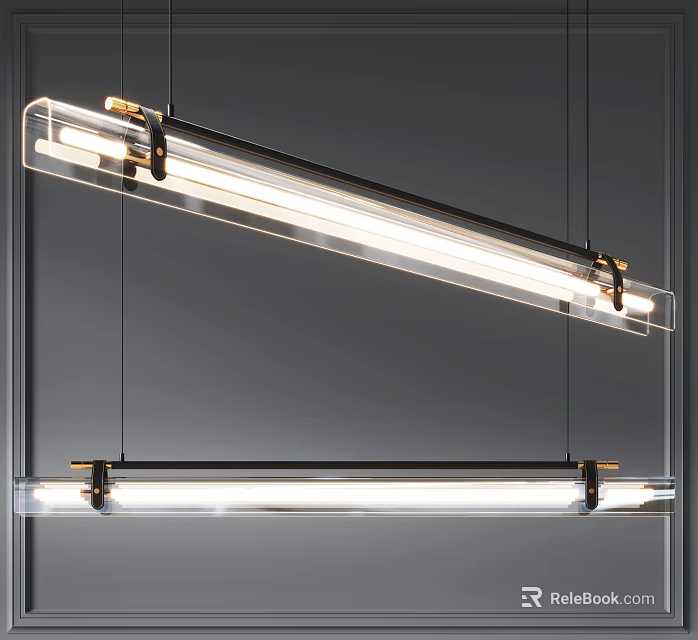Modern Linear Pendant Lights With Metal Frame And Transparent Glass Design 3d model 