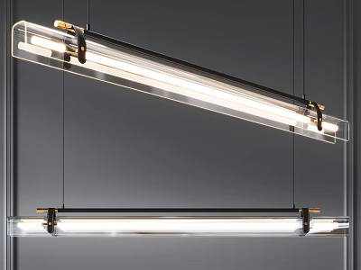 Modern Linear Pendant Lights With Metal Frame And Transparent Glass Design 3d model