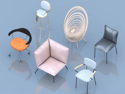 Modern Accent Chairs With Diverse Designs Soft Upholstery And Metal Legs 3d model