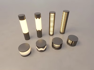 Outdoor Lights Various Modern Designs With Cylindrical Shapes And Decorative Grilles For Outdoor Use 3d model