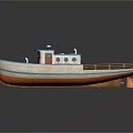Small Wooden Boat With Blue Top White Hull And Wooden Deck