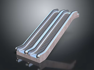 Three Parallel Modern Escalators With Metal Frames And Moving Steps Design 3d model