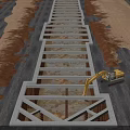 Construction Site Foundation Framework With Concrete Structure And Excavator Working