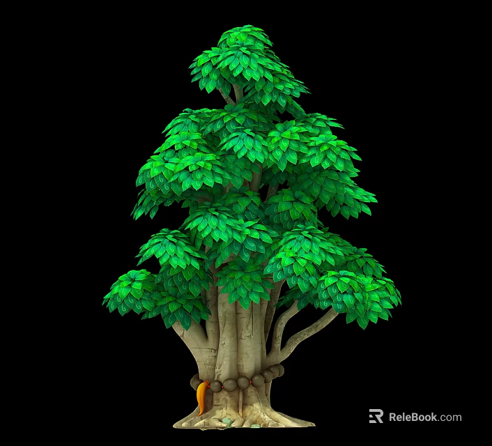 Decorative Shrub With Green Leaves And Multiple Trunks Ropes Tied At Bottom 3d model 