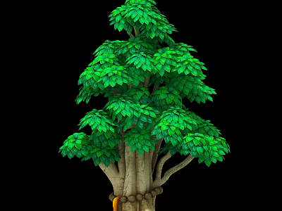 Decorative Shrub With Green Leaves And Multiple Trunks Ropes Tied At Bottom 3d model
