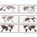 Stylish World Map Wall Art Decorative Prints With Different Designs And White Background 3d model