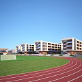 Modern School Buildings With Playground Track Lawn And Blue Sky Background