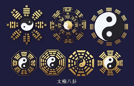 Taiji Bagua Heavenly Gan Earth Branch Yin Yang Five Elements 12 Hours Eight Array Figure Hollow Carving 3d model