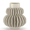 White Ribbed Ceramic Vase With Modern Two Tiered Structure Design 3d model