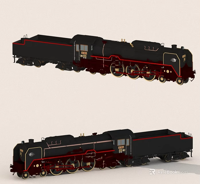 Vintage Black Red Steam Train Model With Gold Accents And Classic Design 3d model 